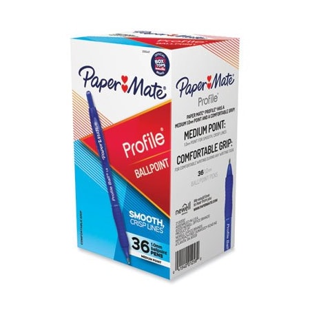 Sanford Paper Mate, PROFILE RETRACTABLE BALLPOINT PEN, BOLD 1 MM, BLUE INK/BARREL, 36PK 2095447